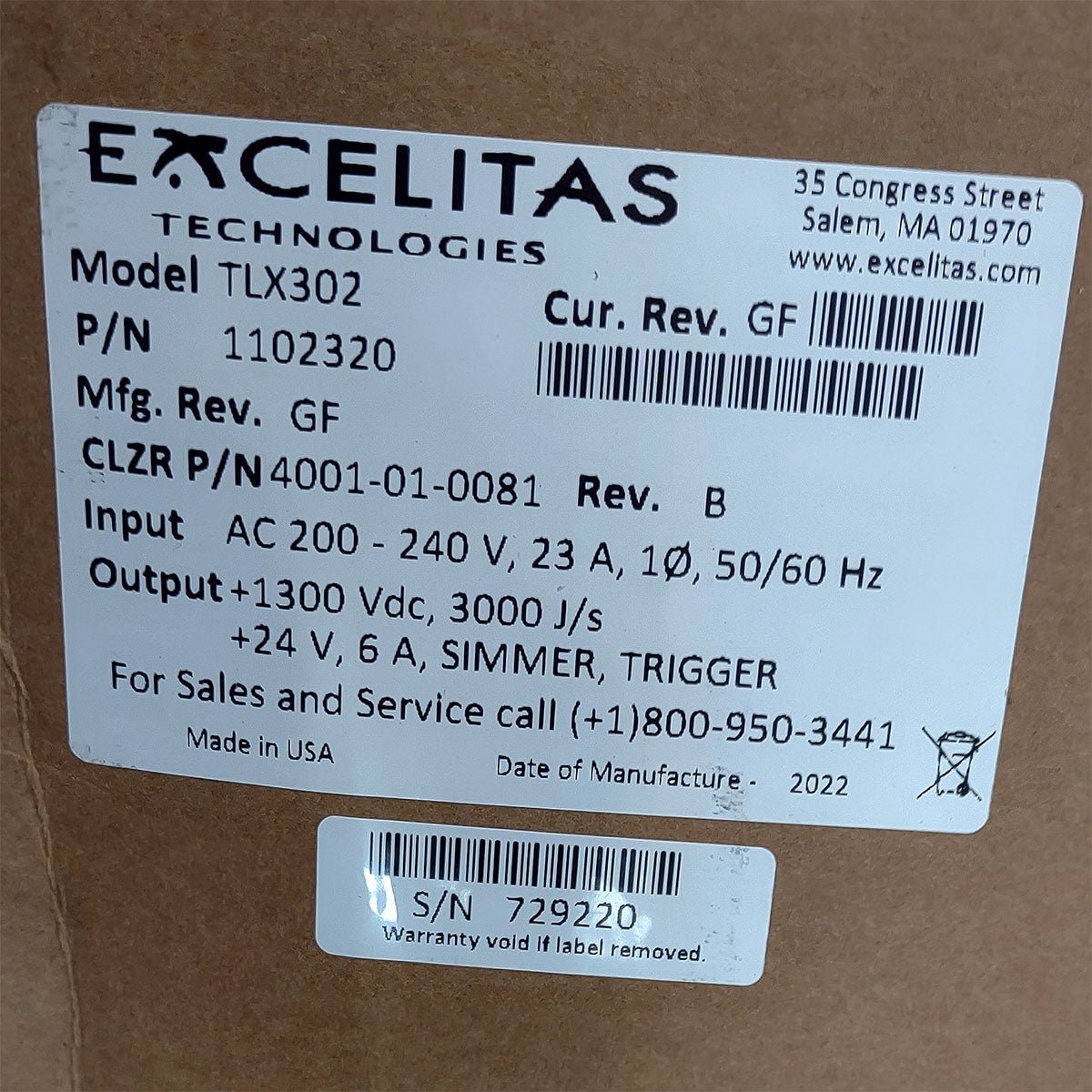 Candela GentleMax Power Supply HVPS Factory New 4001-01-0081 Excelitas TLX302 (729220)