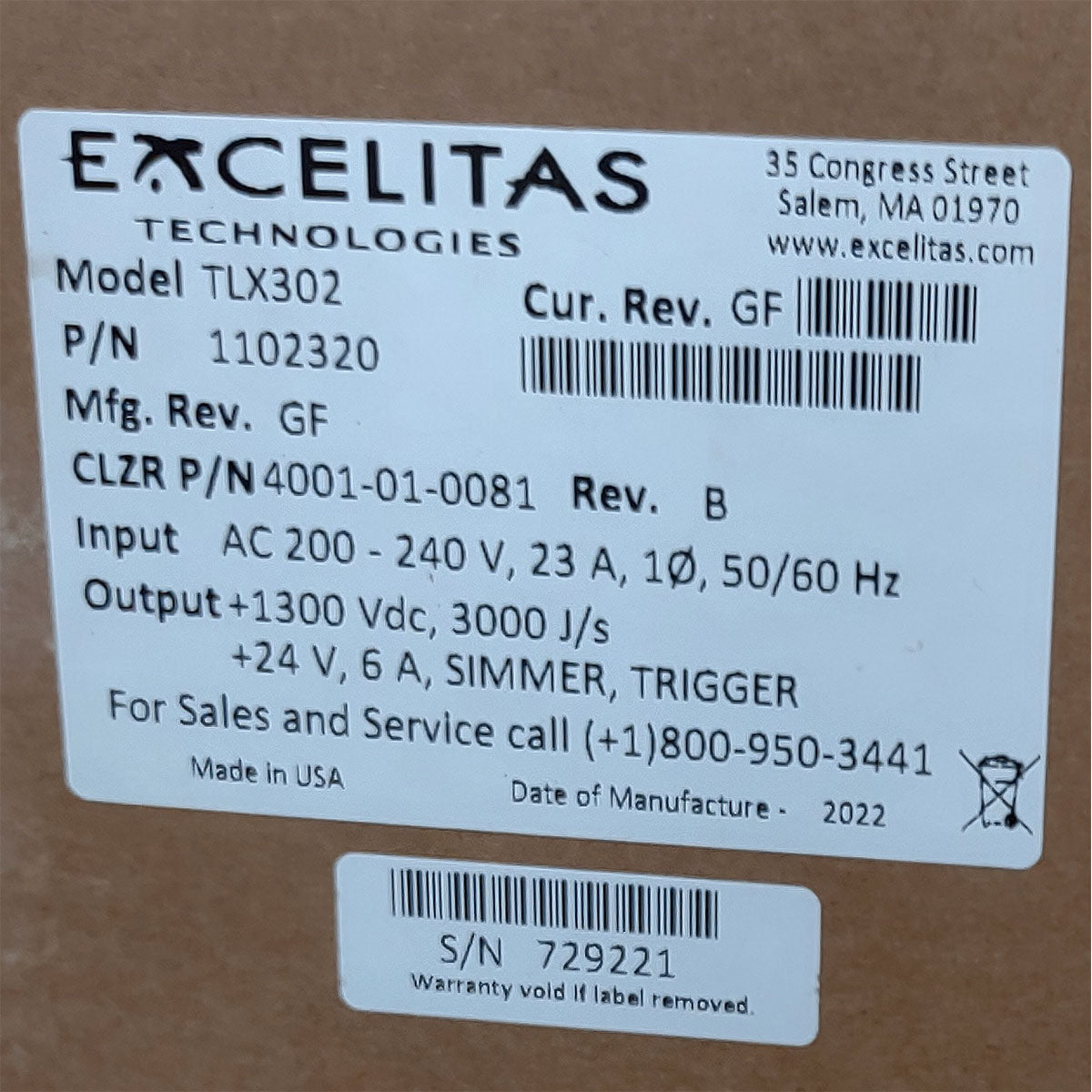 Candela GentleMax Power Supply HVPS Factory New 4001-01-0081 Excelitas TLX302 (729221)