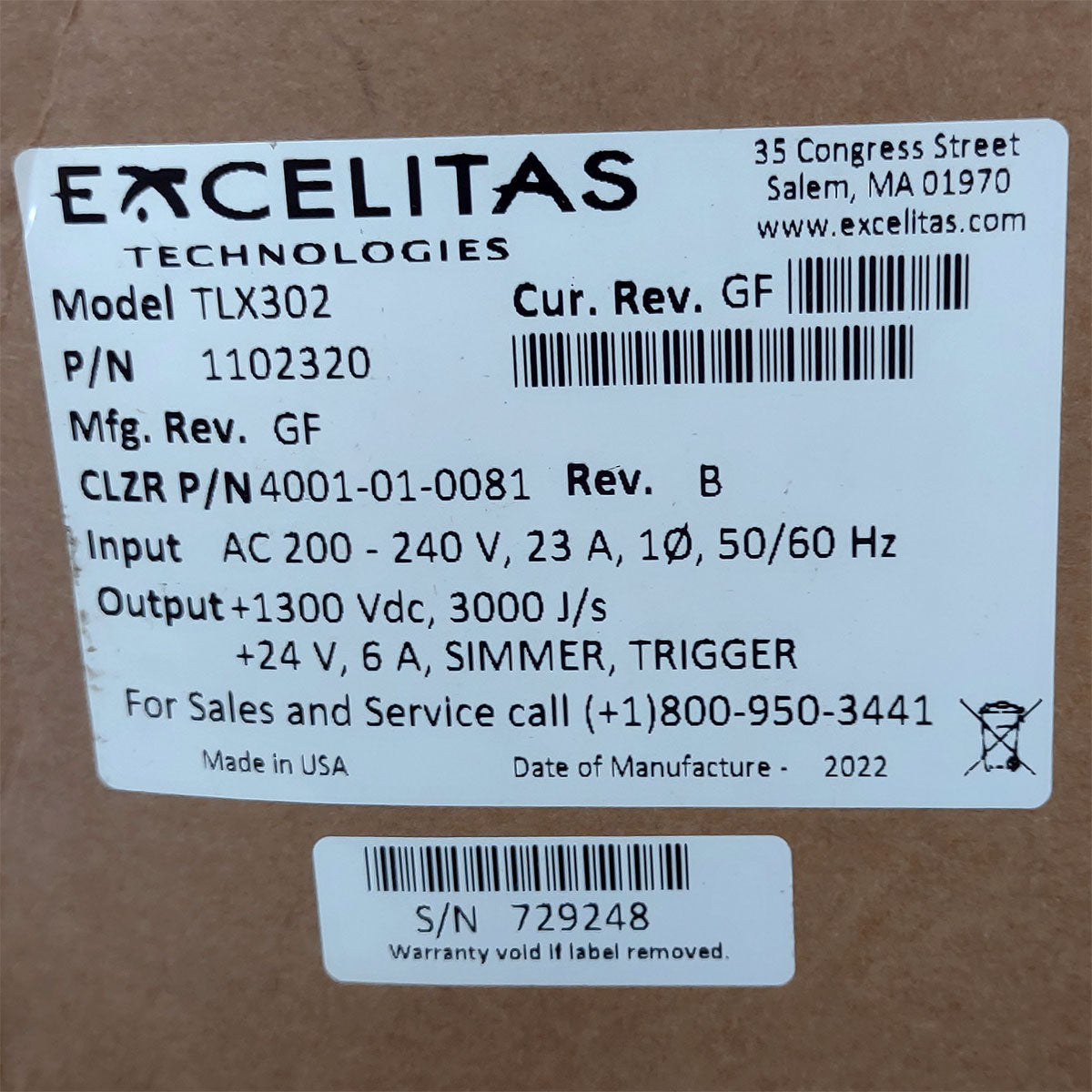 Candela GentleMax Power Supply HVPS Factory New 4001-01-0081 Excelitas TLX302 (729248)
