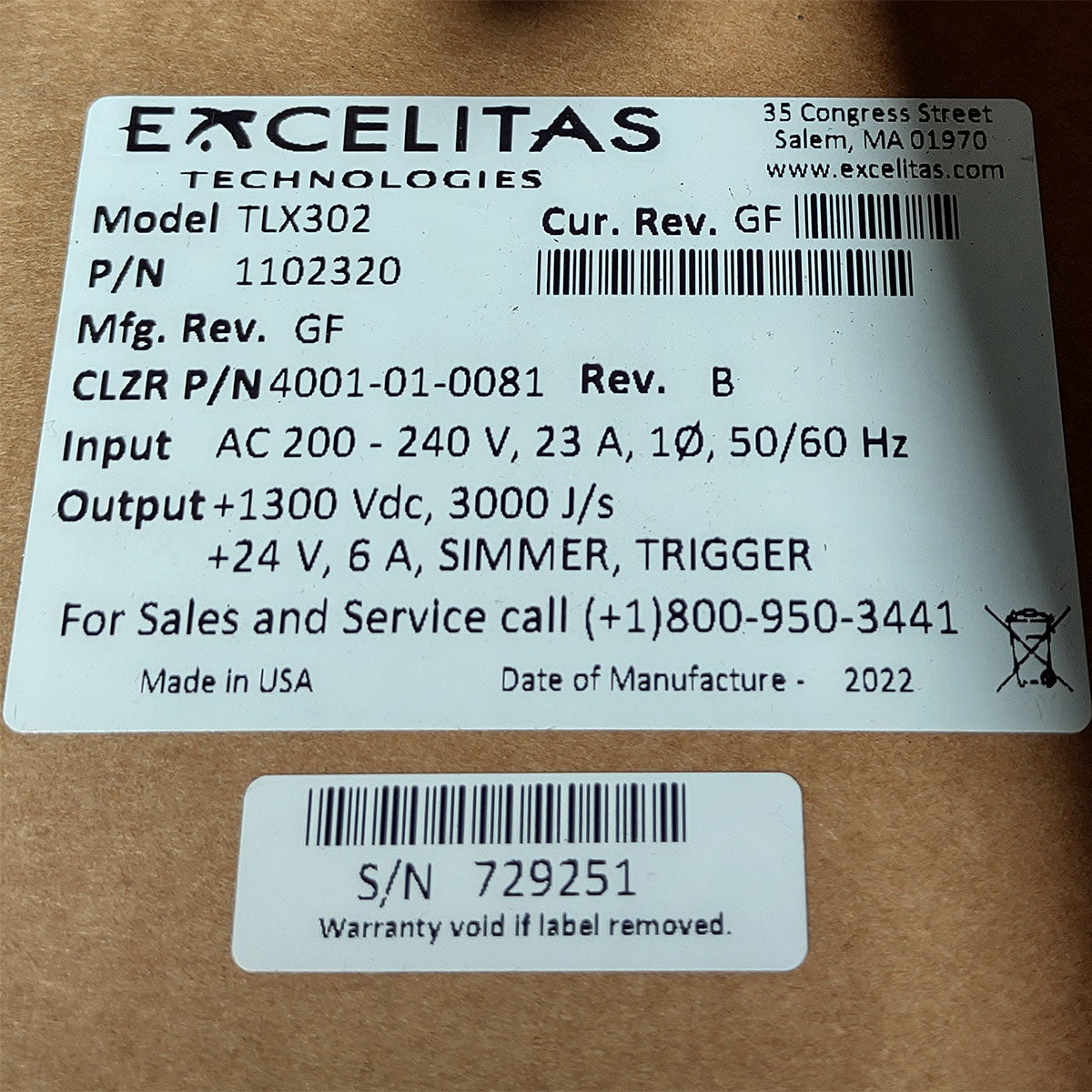 Candela GentleMax Power Supply HVPS Factory New 4001-01-0081 Excelitas TLX302 (729251)