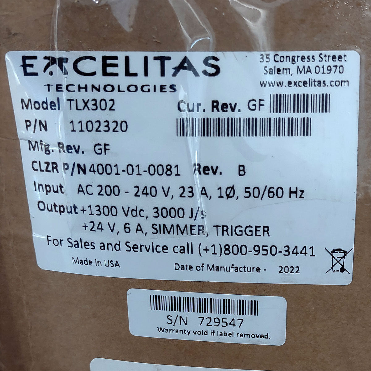 Candela GentleMax Power Supply HVPS Factory New 4001-01-0081 Excelitas TLX302 (729547)