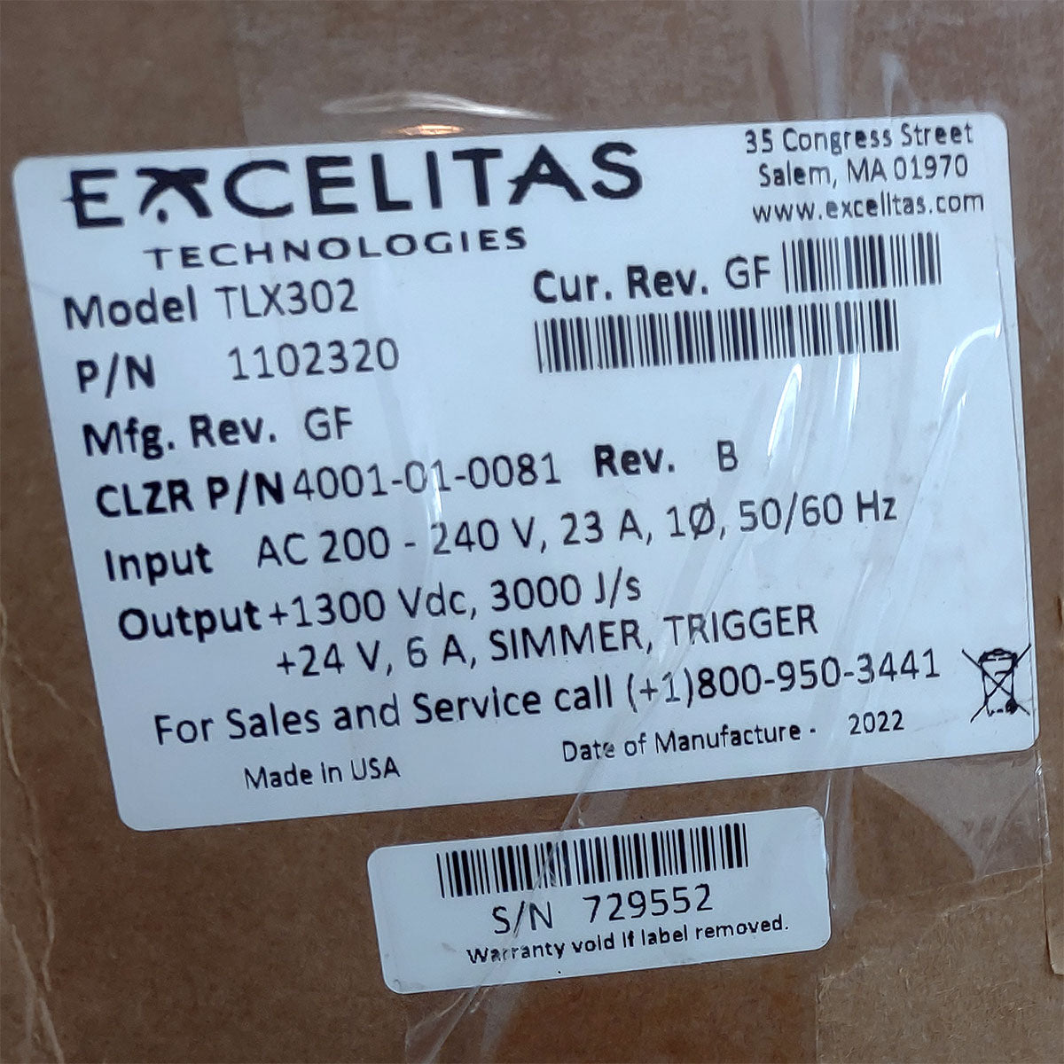 Candela GentleMax Power Supply HVPS Factory New 4001-01-0081 Excelitas TLX302 (729552)