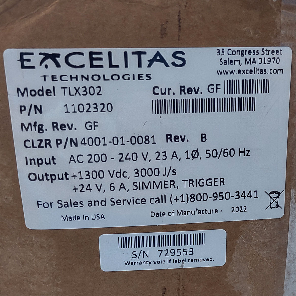 Candela GentleMax Power Supply HVPS Factory New 4001-01-0081 Excelitas TLX302 (729553)
