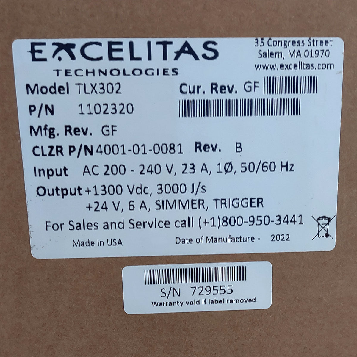 Candela GentleMax Power Supply HVPS Factory New 4001-01-0081 Excelitas TLX302 (729555)