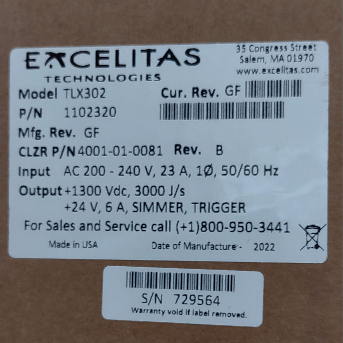 Candela GentleMax Power Supply HVPS Factory New 4001-01-0081 Excelitas TLX302 (729564)