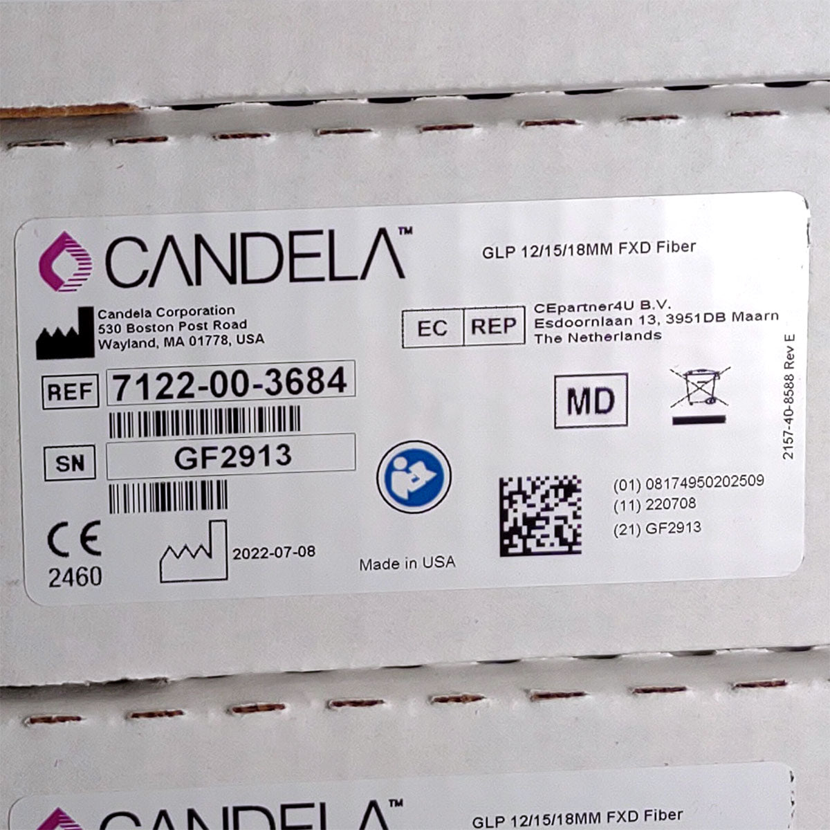Candela GentleLase Plus Fiber Assembly 12/15/18mm Factory NEW 7122-00-3684 (GF2913)