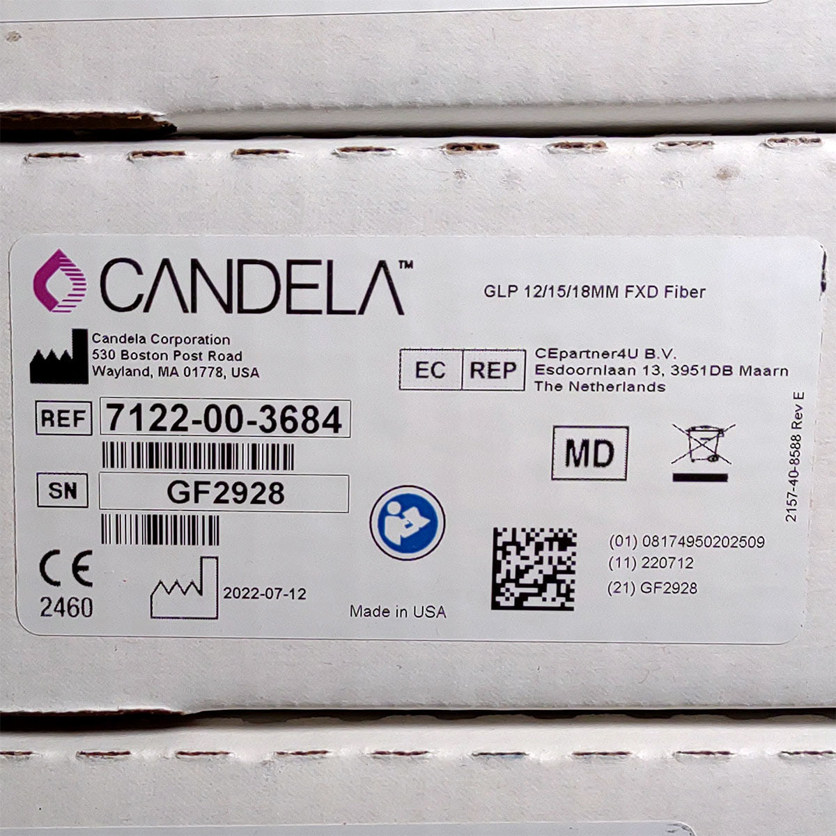 Candela GentleLase Plus Fiber Assembly 12/15/18mm Factory NEW 7122-00-3684 (GF2928)