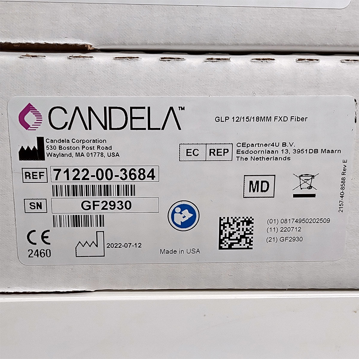 Candela GentleLase Plus Fiber Assembly 12/15/18mm Factory NEW 7122-00-3684 (GF2930)