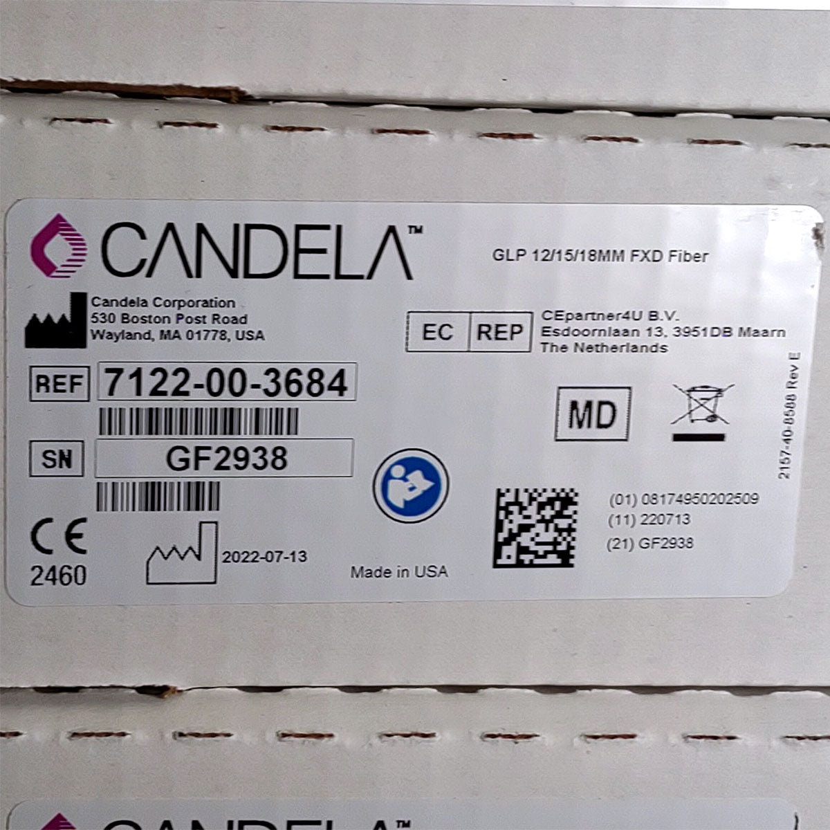 Candela GentleLase Plus Fiber Assembly 12/15/18mm Factory NEW 7122-00-3684 (GF2938)