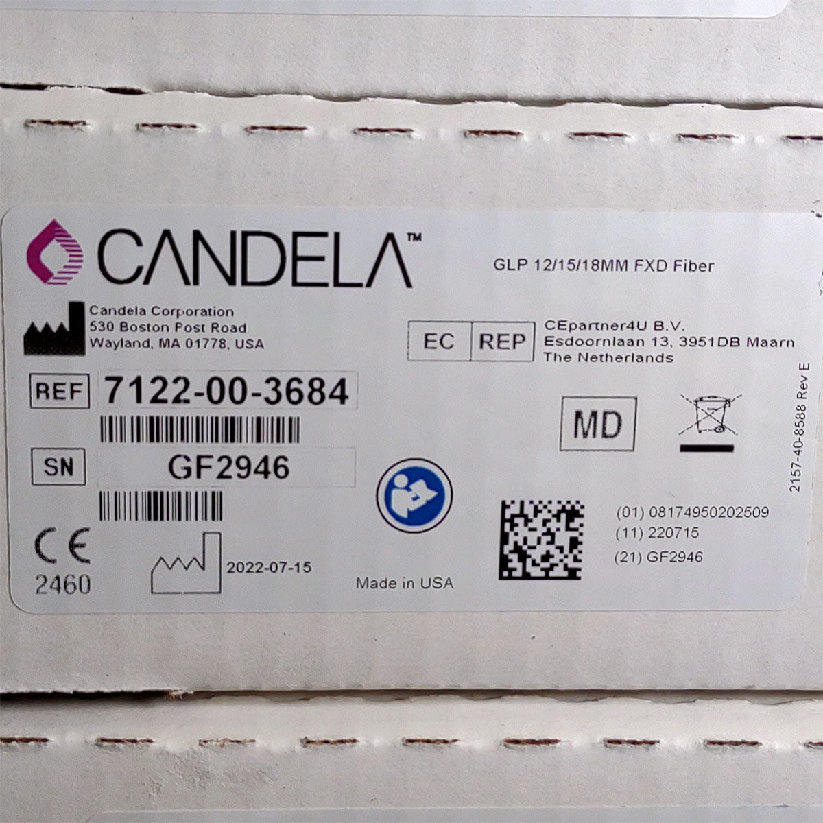 Candela GentleLase Plus Fiber Assembly 12/15/18mm Factory NEW 7122-00-3684 (GF2946)