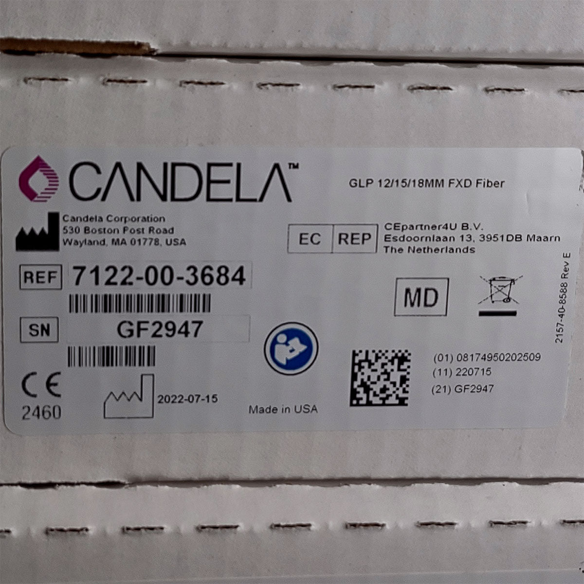 Candela GentleLase Plus Fiber Assembly 12/15/18mm Factory NEW 7122-00-3684 (GF2947)