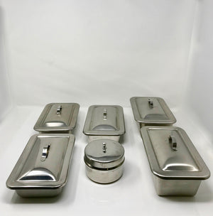 Lot of 6 Stainless Steel Surgical Trays With Lids Surgeon Operating Room OR