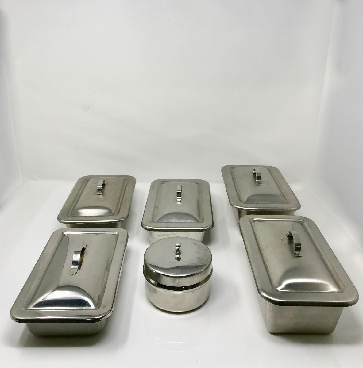 Lot of 6 Stainless Steel Surgical Trays With Lids Surgeon Operating Room OR
