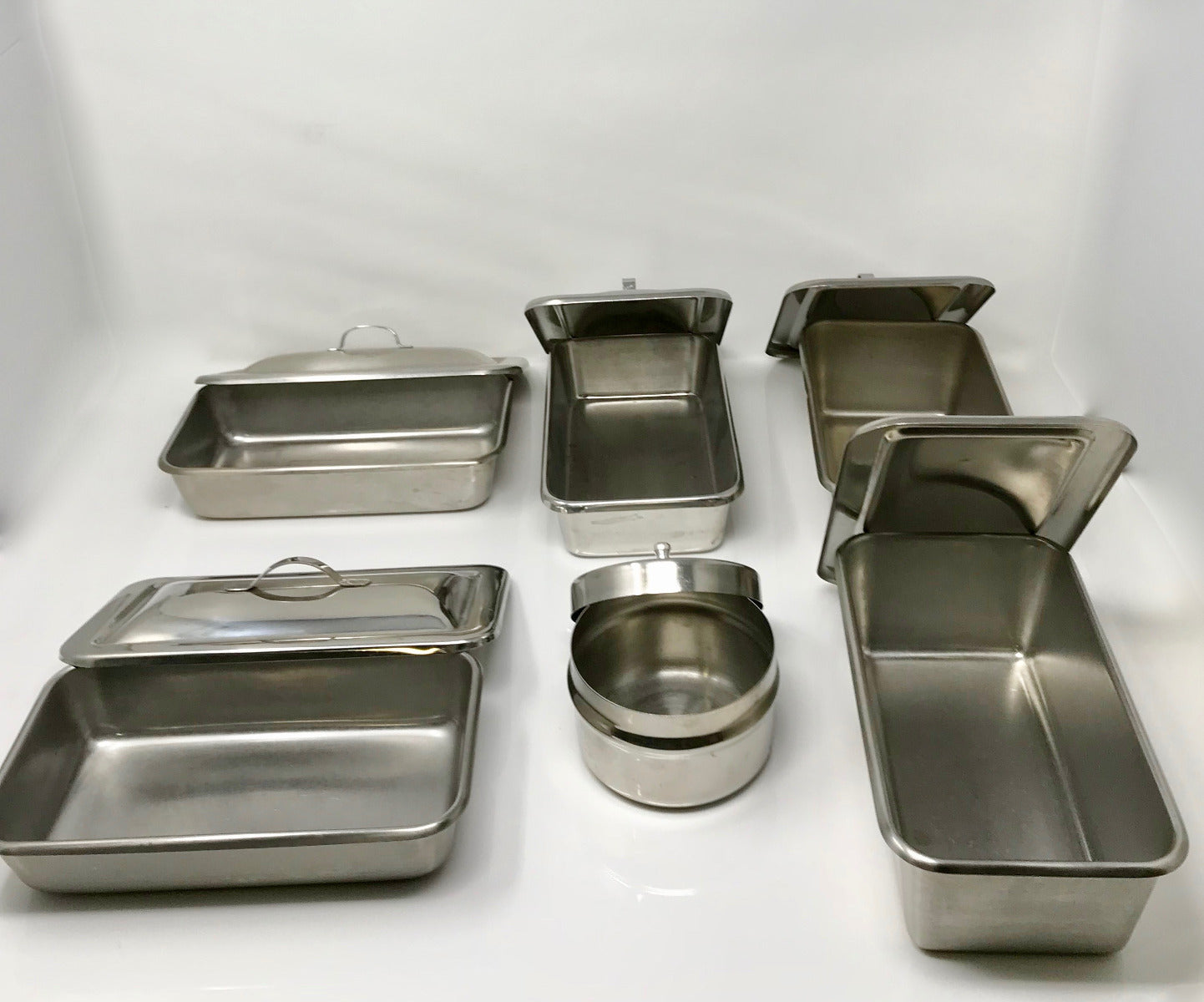 Lot of 6 Stainless Steel Surgical Trays With Lids Surgeon Operating Room OR