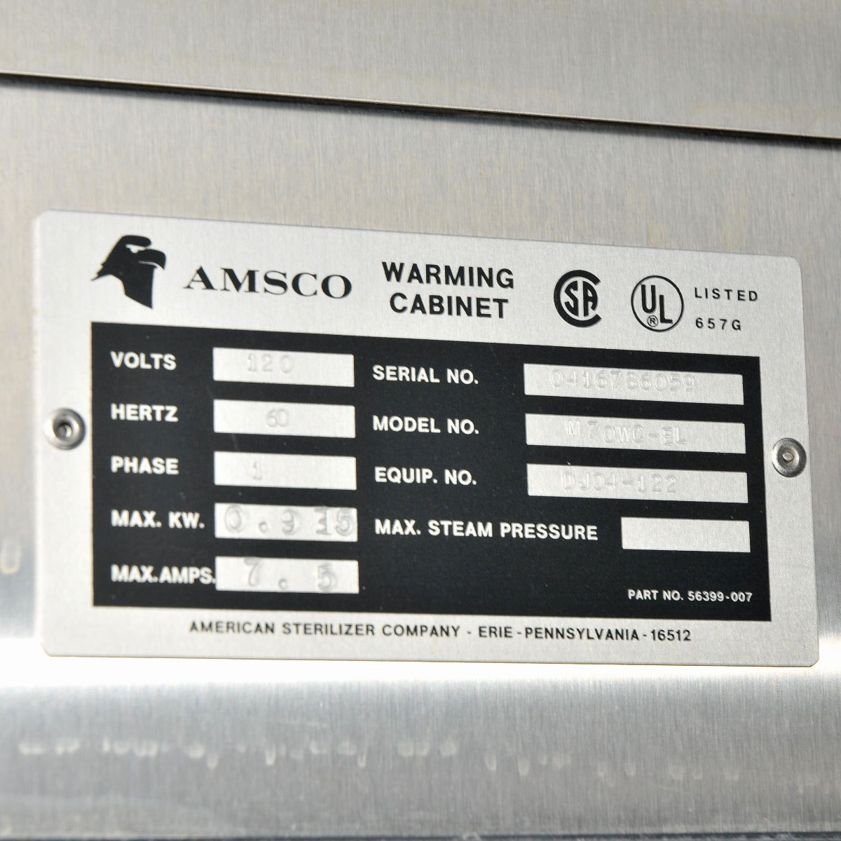 Steris AMSCO Blanket Linen Warming Cabinet M70WC-EL Surgical Heating PARTS AS-IS