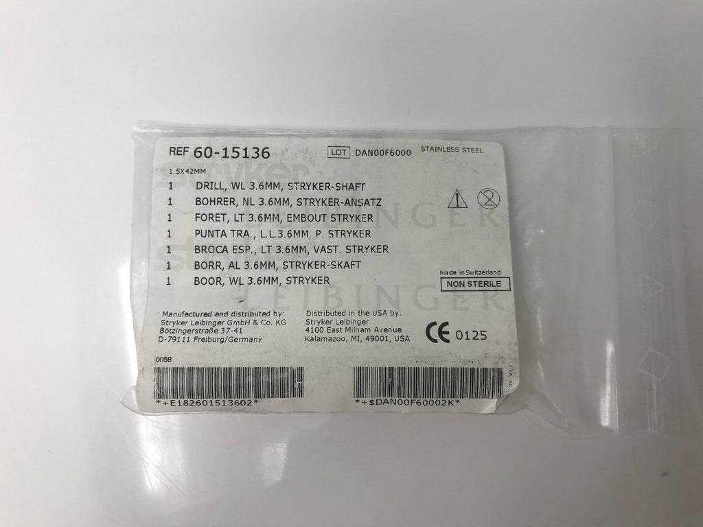 Stryker Leibinger Surgical WL 3.6mm by 1.5mm Twist Bone Drill Bit 60-15136