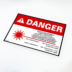 Laser Room Safety Danger Warning Sign Poster 60W CO2 10600 nm 8.25 x 11.75 Inch