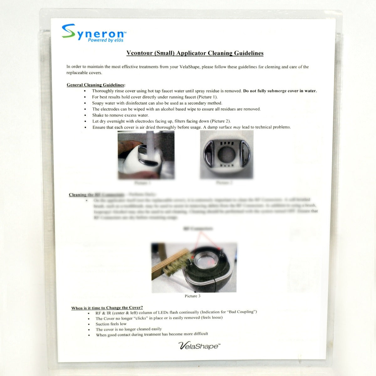 Syneron elos VelaShape Vsmooth Small Applicator Cleaning Guidelines Guide Photos