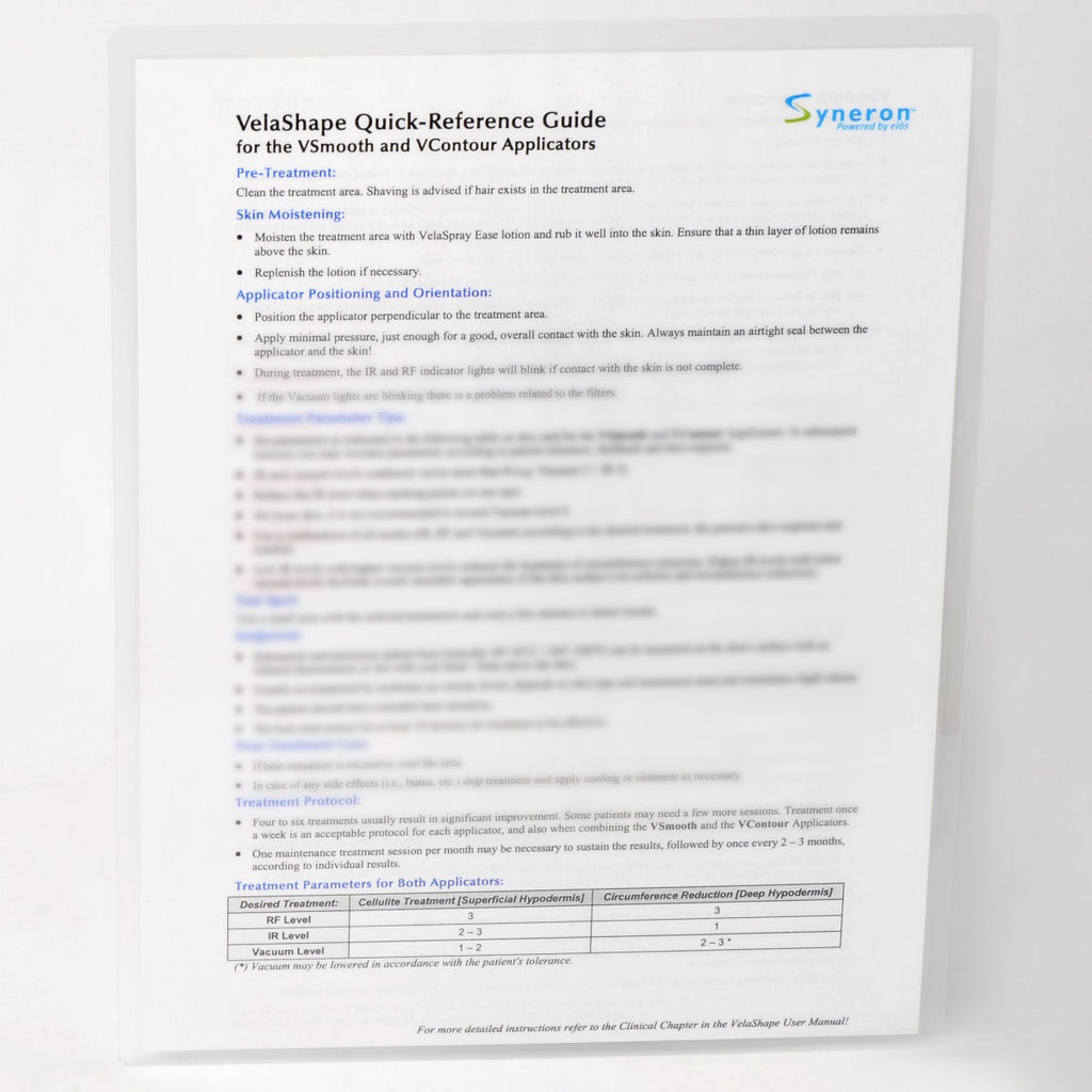 Syneron VelaShape Vsmooth Vcontour Applicator Quick Reference Guide PB70441EN