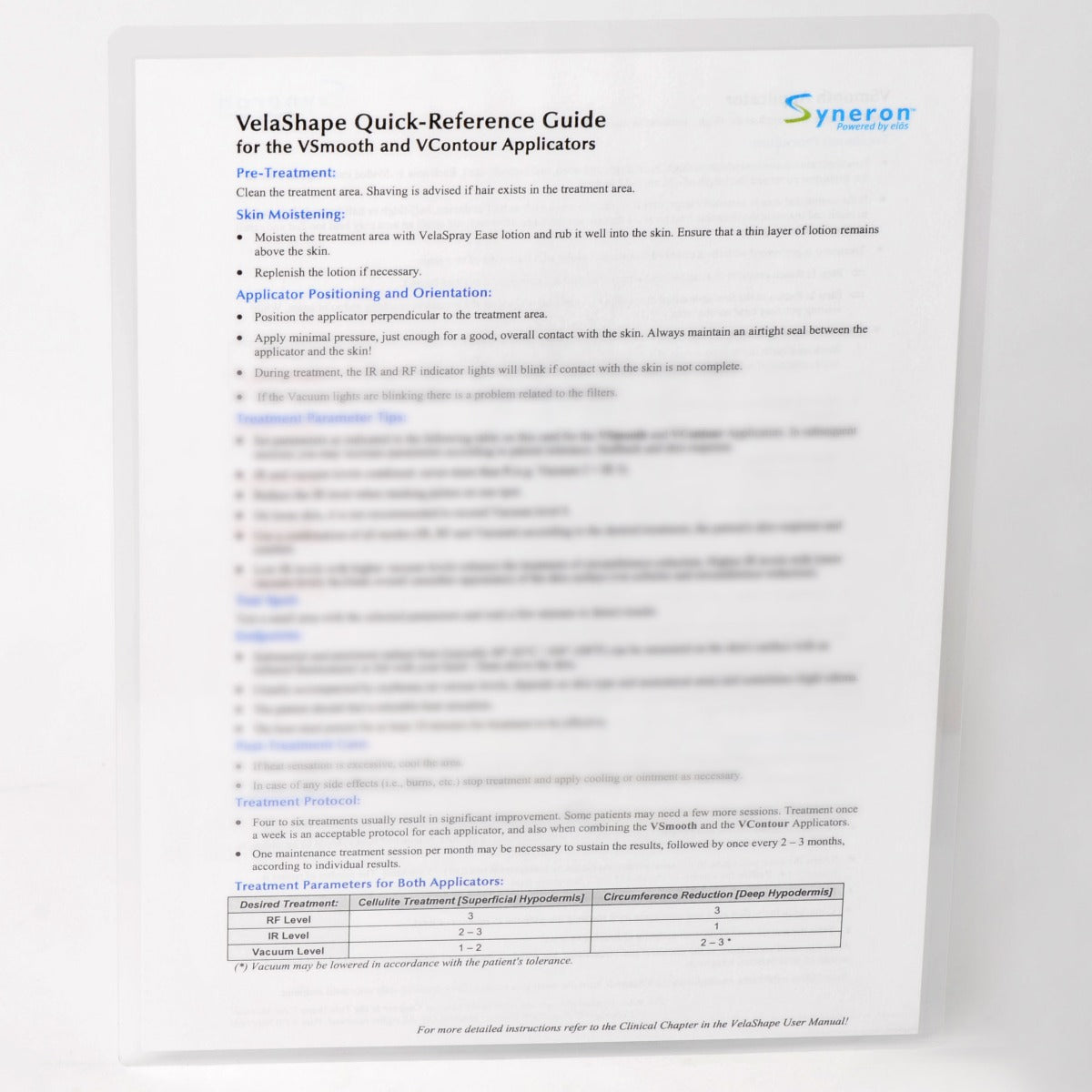 Syneron VelaShape Vsmooth Vcontour Applicator Quick Reference Guide PB70441EN