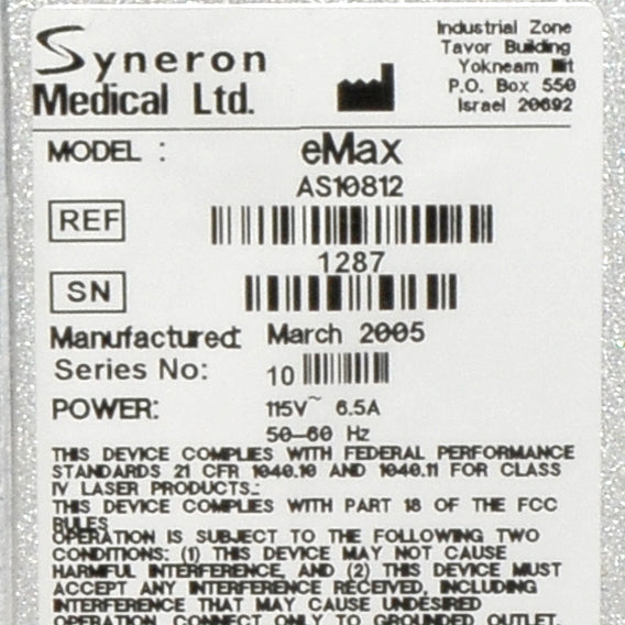 2005 Syneron eMax Wrinkles Veins Acne Skin Rejuvenation Tightening Laser System