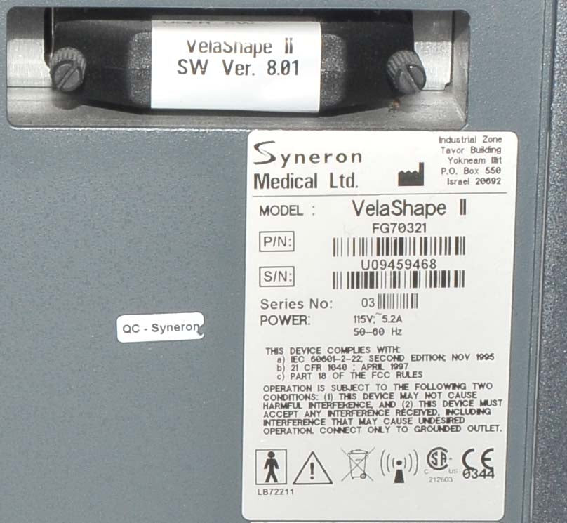 Syneron Medical DC2 VELASHAPE II Dual Connector 2 HPs Body Shape Radio Frequency
