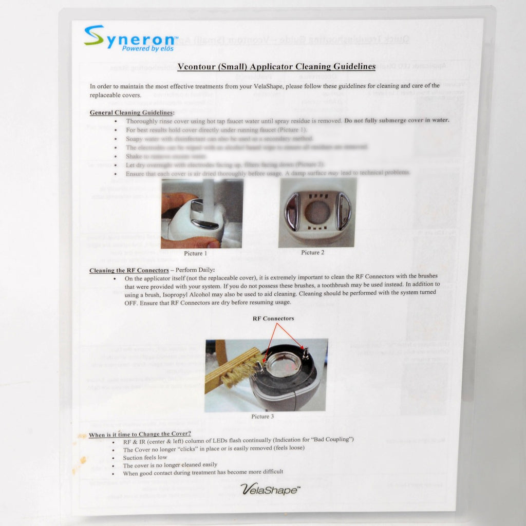 Syneron VelaShape Vcontour Small Applicator Quick Troubleshooting Cleaning Guide