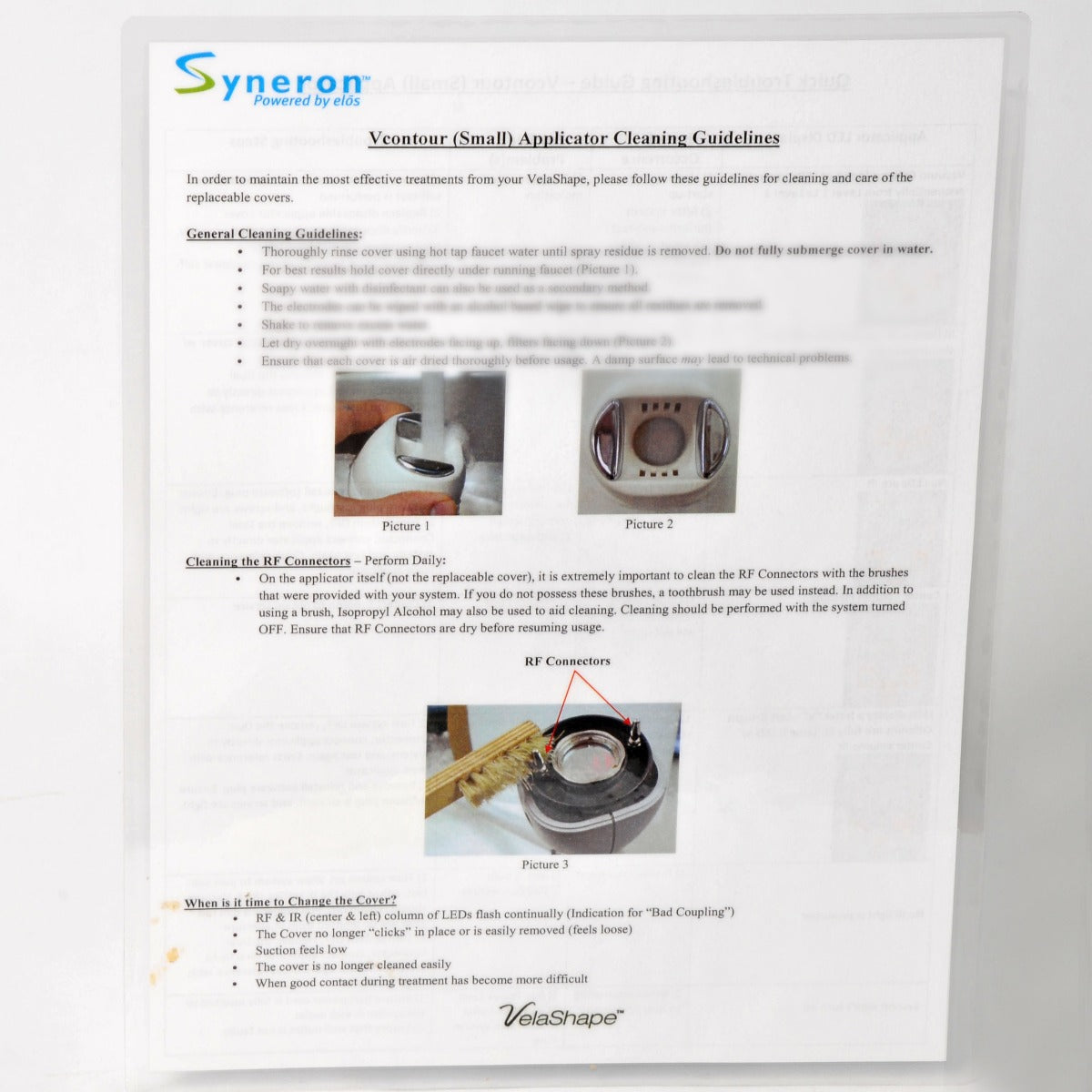 Syneron VelaShape Vcontour Small Applicator Quick Troubleshooting Cleaning Guide