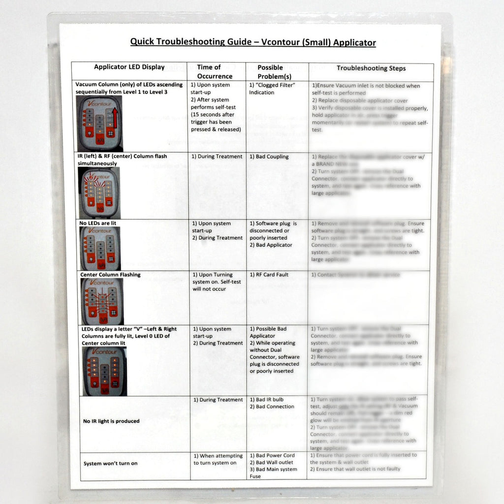 Syneron VelaShape Vcontour Small Applicator Quick Troubleshooting Cleaning Guide