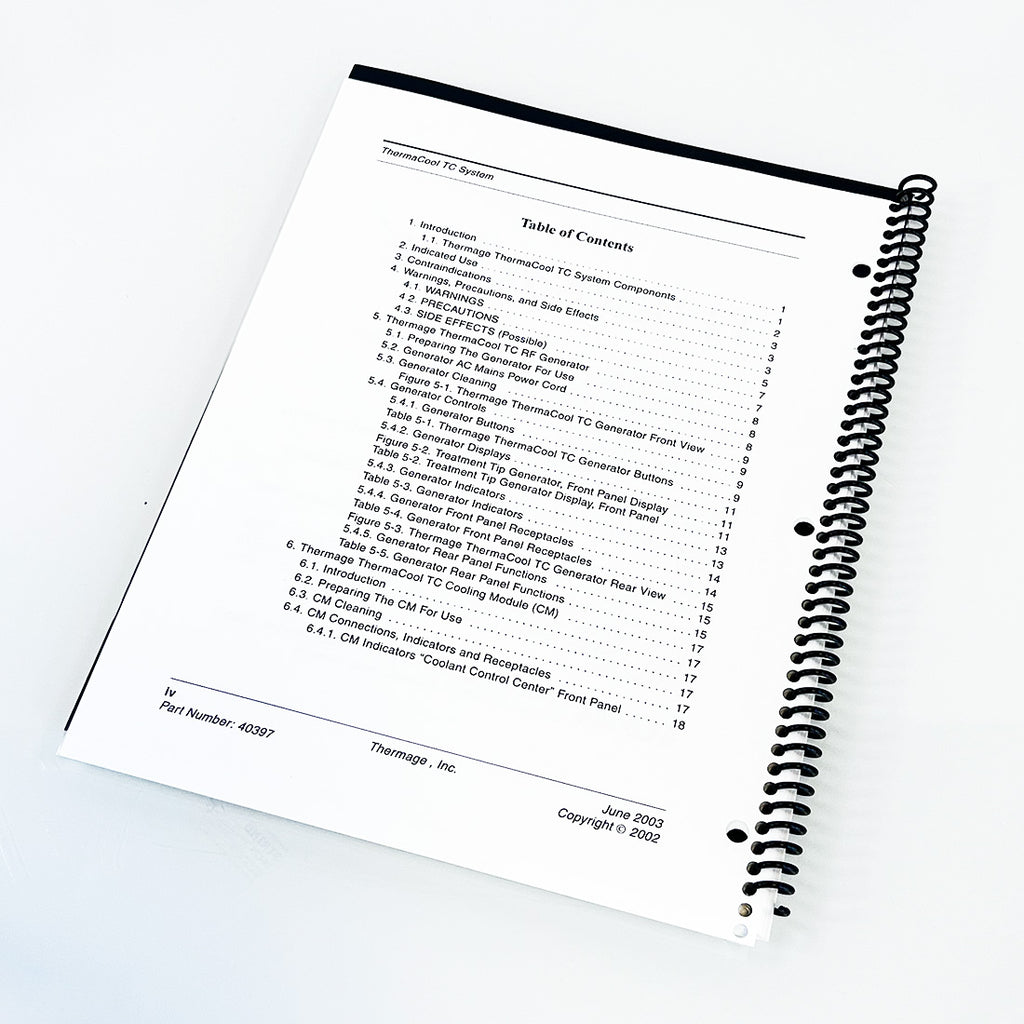 2003 Thermage ThermaCool TC Technical User's Manual 40397
