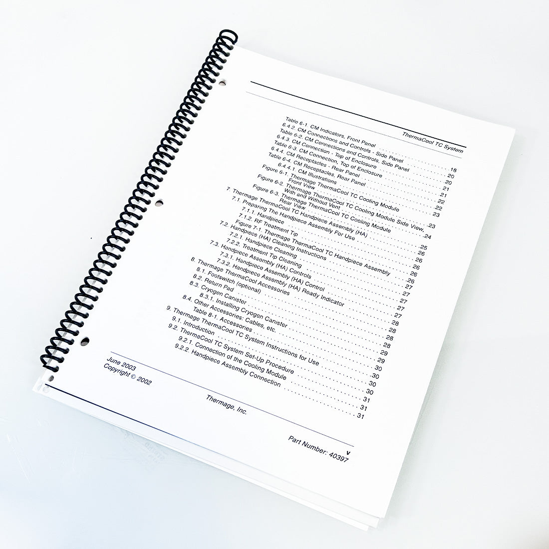 2003 Thermage ThermaCool TC Technical User's Manual 40397
