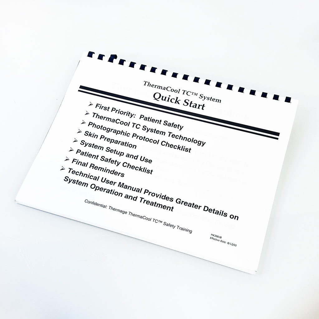 2003 Thermage ThermaCool TC Quick Start Safety Training Guide Manual MK3001B