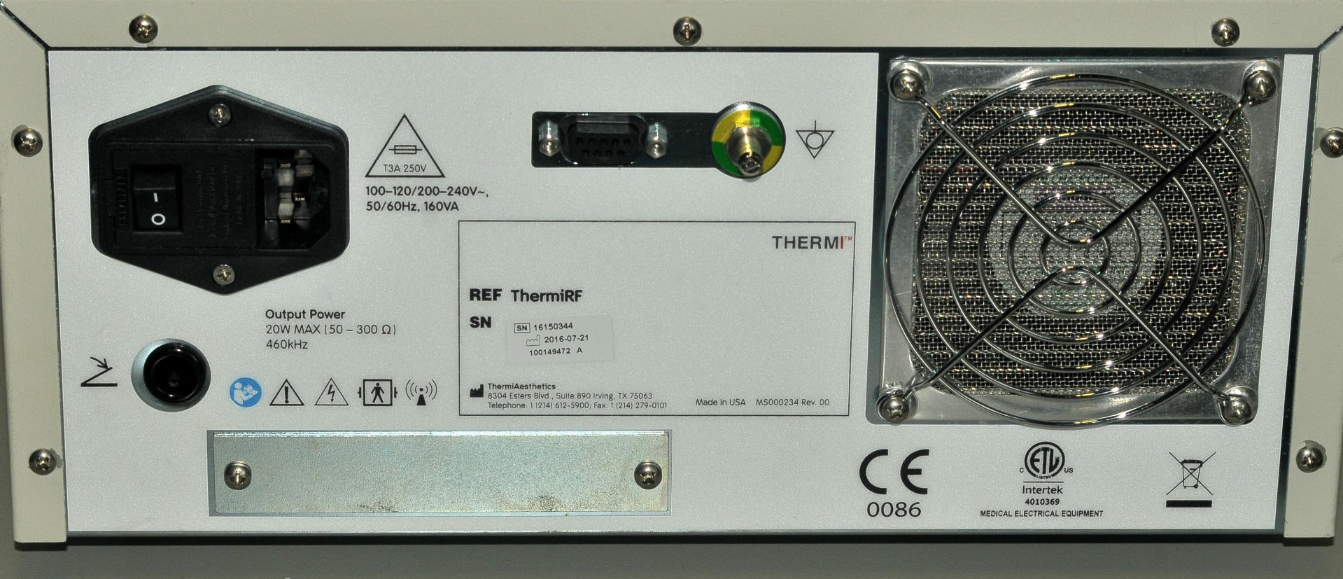 2016 ThermiAesthetics ThermiRF Temperature Controlled RF Electrosurgical System