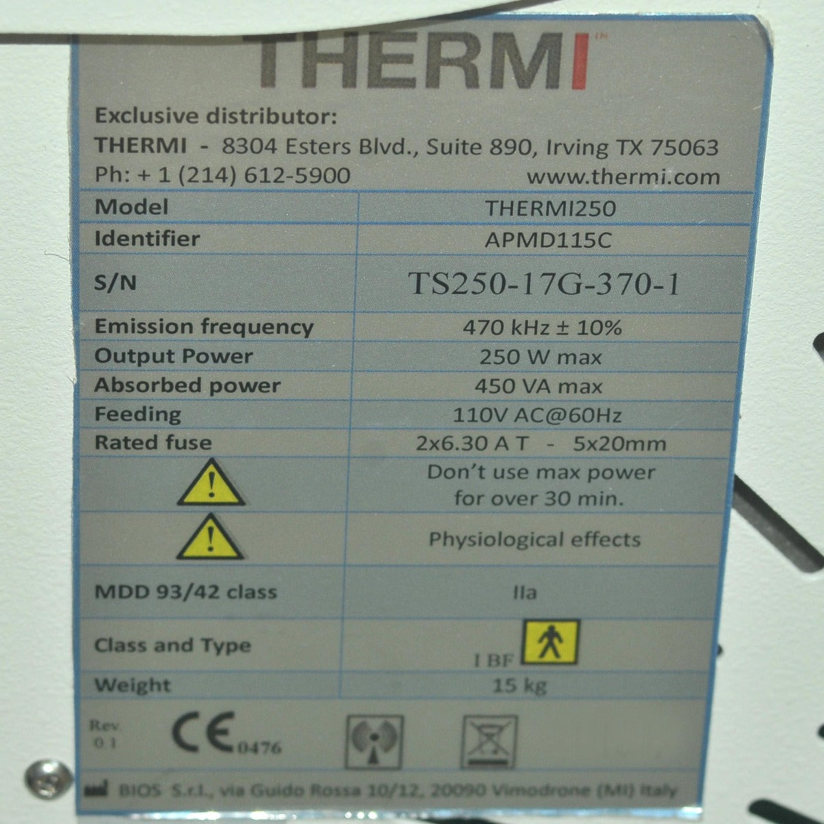 2017 ThermiAesthetics Thermi250 RF Cellulite Reduction Skin Tightening Face Arms