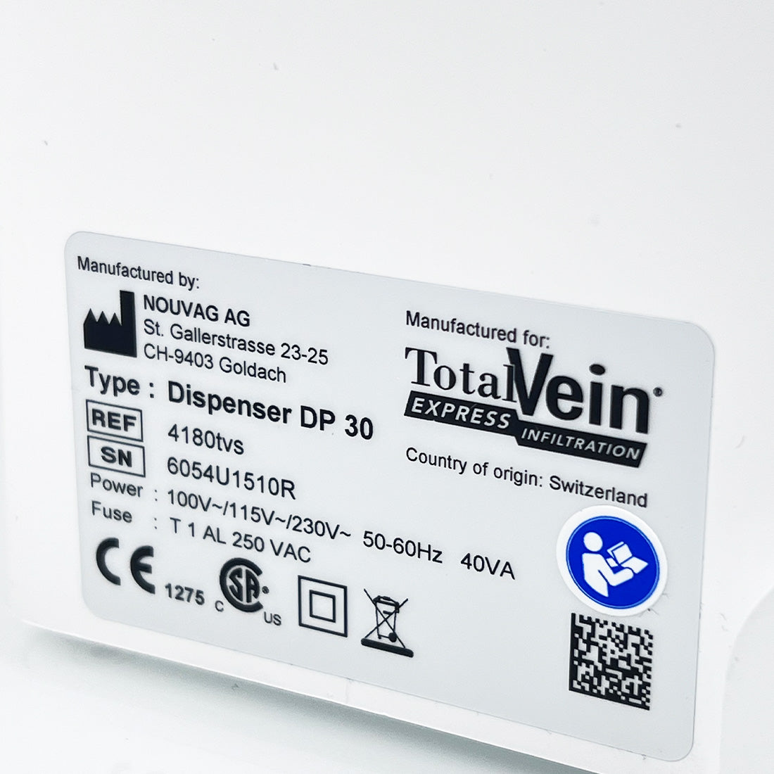 Nouvag AG TotalVein Dispenser DP 30 Infiltration Pump 4180tvs