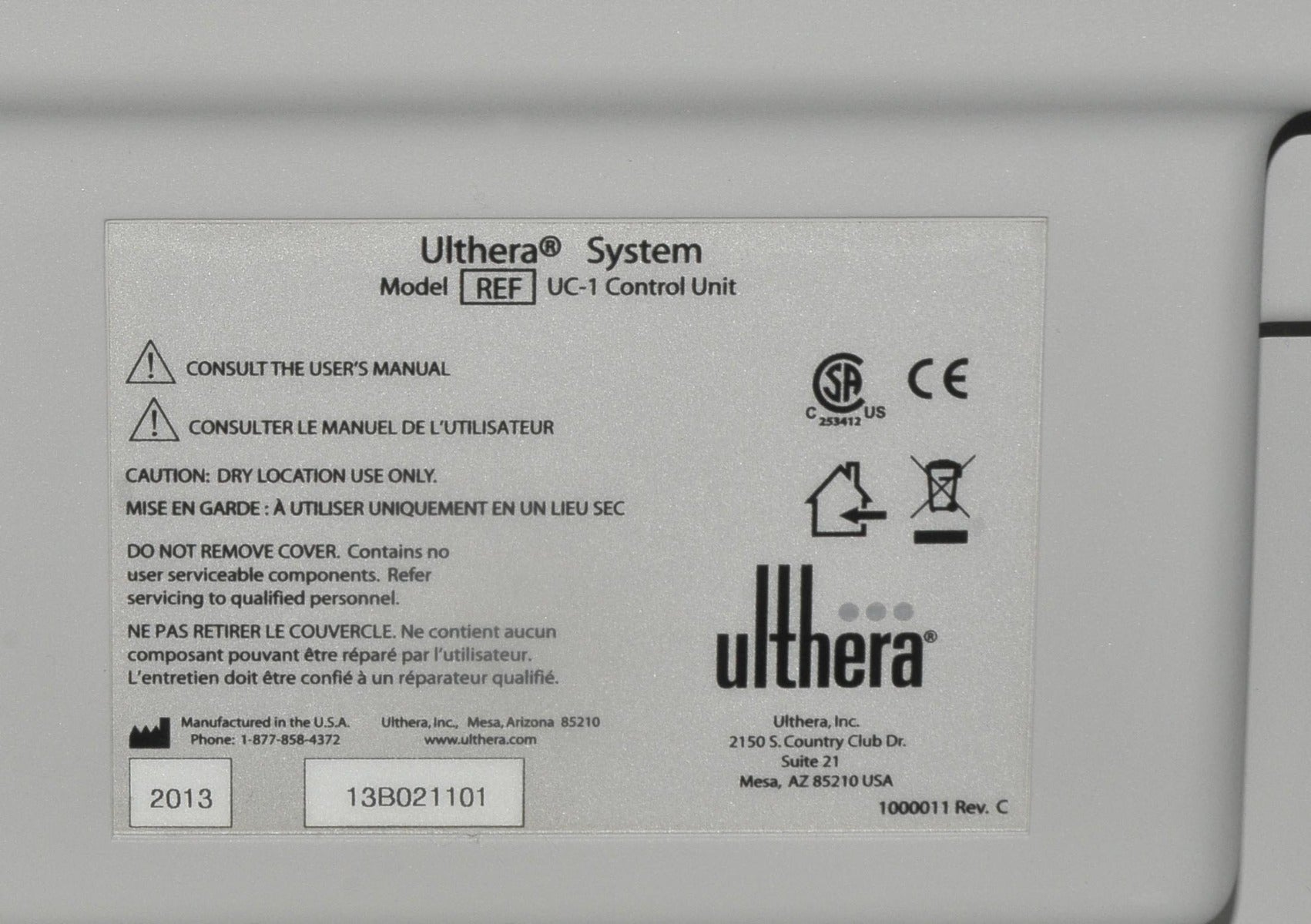 2013 Ulthera Ultherapy UC-1 DEEPsee Ultrasound Skin Tightening Lifting System