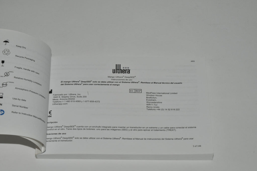 Ulthera Ultherapy DeepSEE Handpiece Instructions For Use Manual