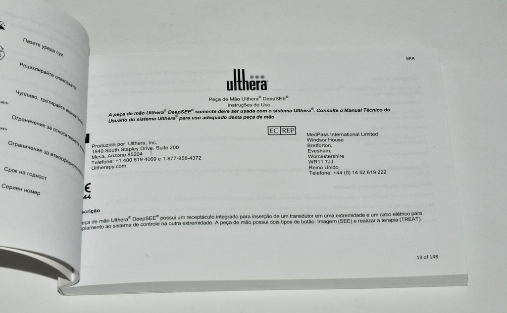Ulthera Ultherapy DeepSEE Handpiece Instructions For Use Manual