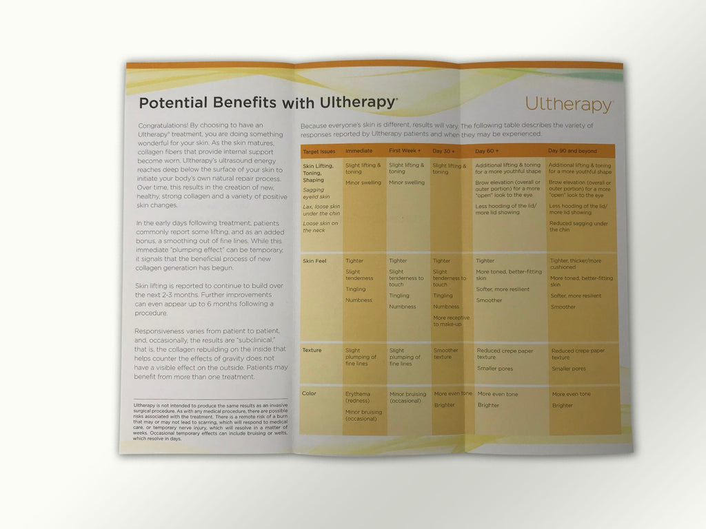 Ulthera Ultherapy What to Expect Post Treatment Notes Patient Brochures 25 Pack
