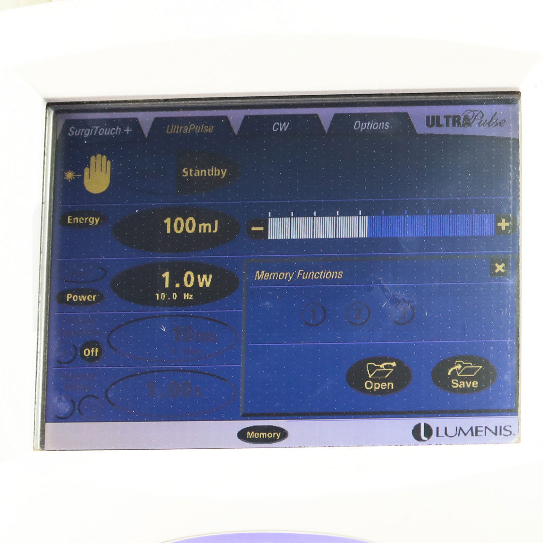 2006 Lumenis UltraPulse SurgiTouch System UltraPulse Screen