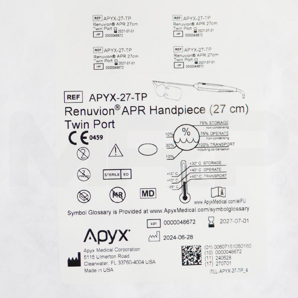 Apyx Renuvion APR Twin Port 27cm Handpiece APYX-27-TP EXP 07/2027