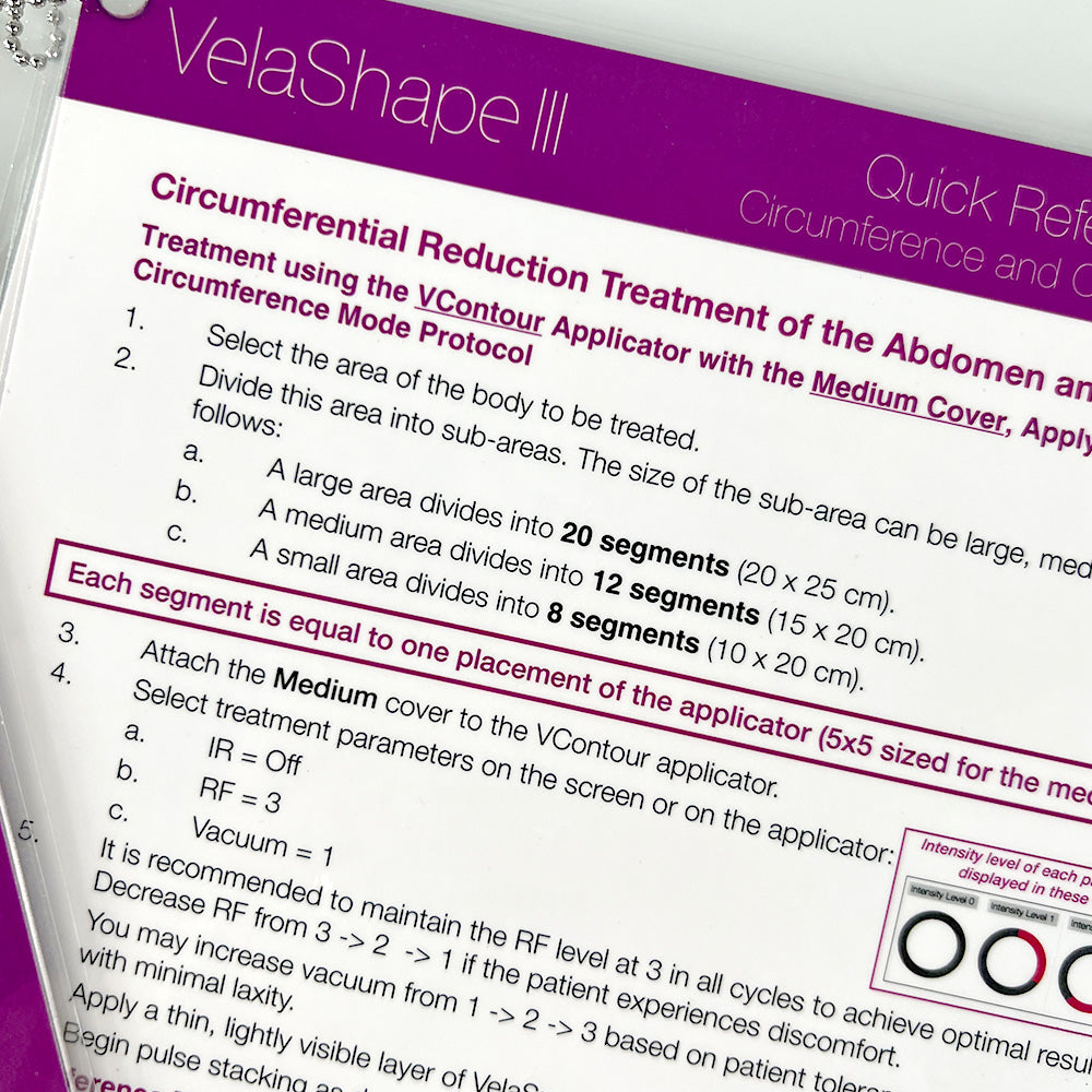 Syneron VelaShape III Circumference Cellulite Treatment Quick Reference Guide PB81516EN