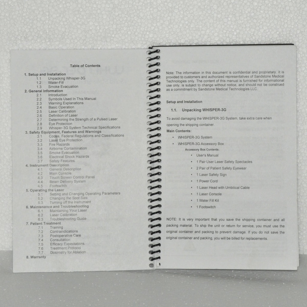 WHISPER-3G Solid State Erbium YAG Laser USER MANUAL Sandstone Medical Booklet