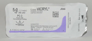 (x10) Ethicon 5-0 Coated VICRYL J844 Undyed Braided Conventional Cutting Suture