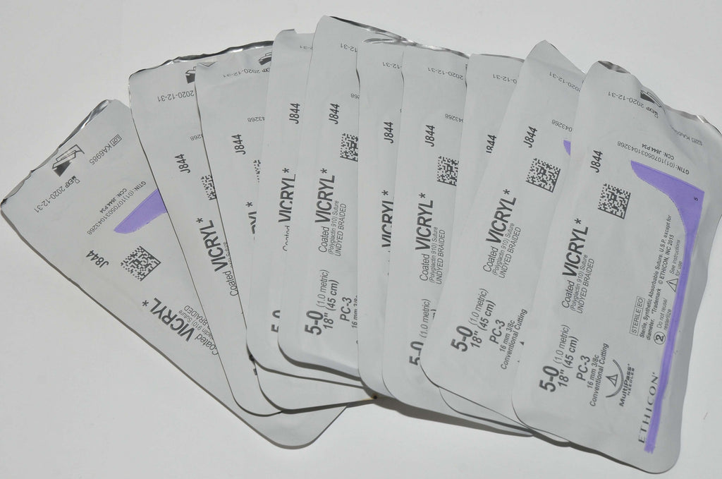 (x10) Ethicon 5-0 Coated VICRYL J844 Undyed Braided Conventional Cutting Suture