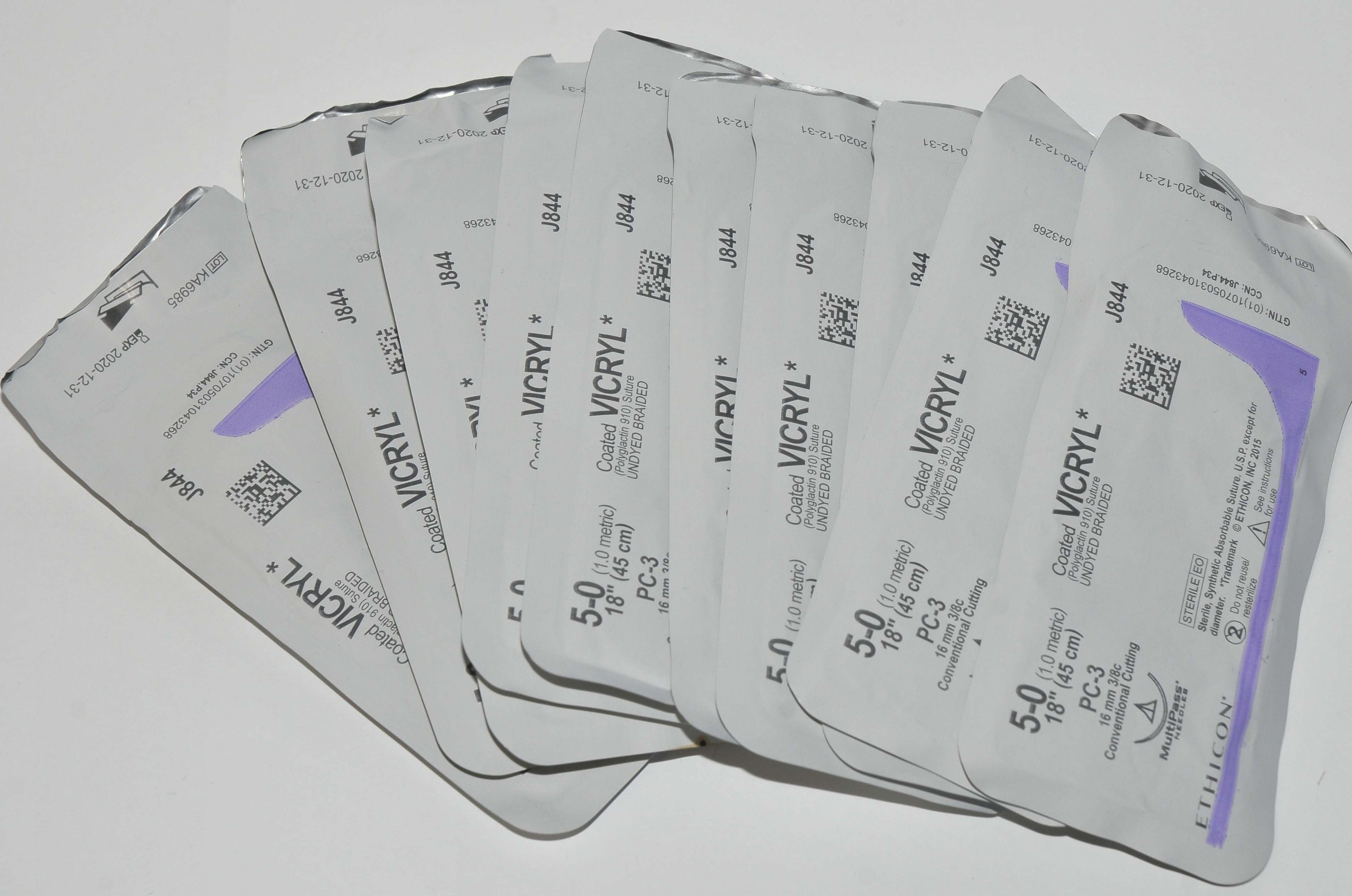 Ethicon 5-0 Coated VICRYL J844 Undyed Braided Conventional Cutting Suture x10Pcs