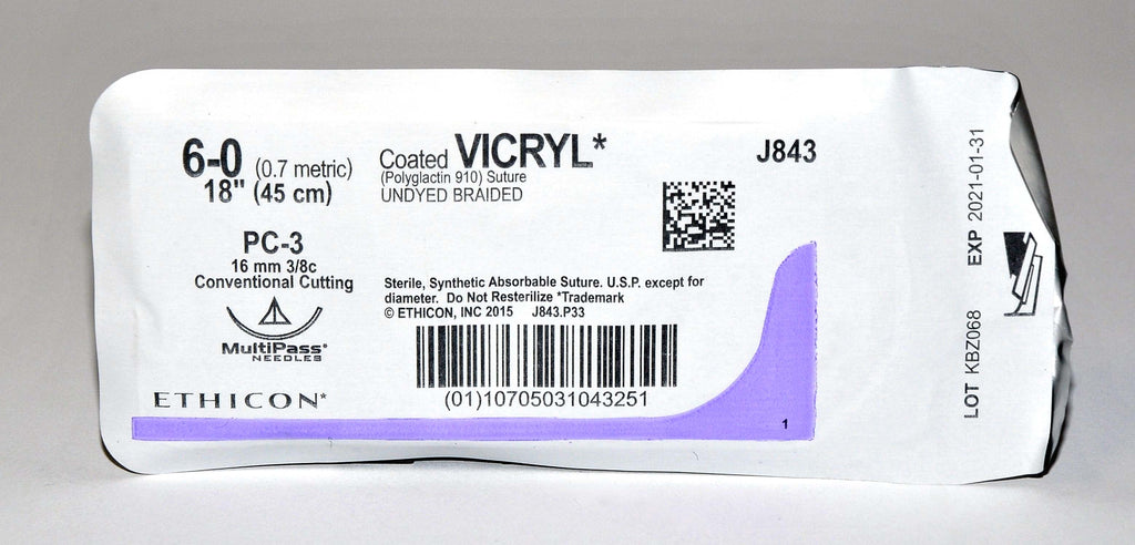(x12) Ethicon 6-0 J843 Coated VICRYL Undyed Braided Conventional Cutting Suture