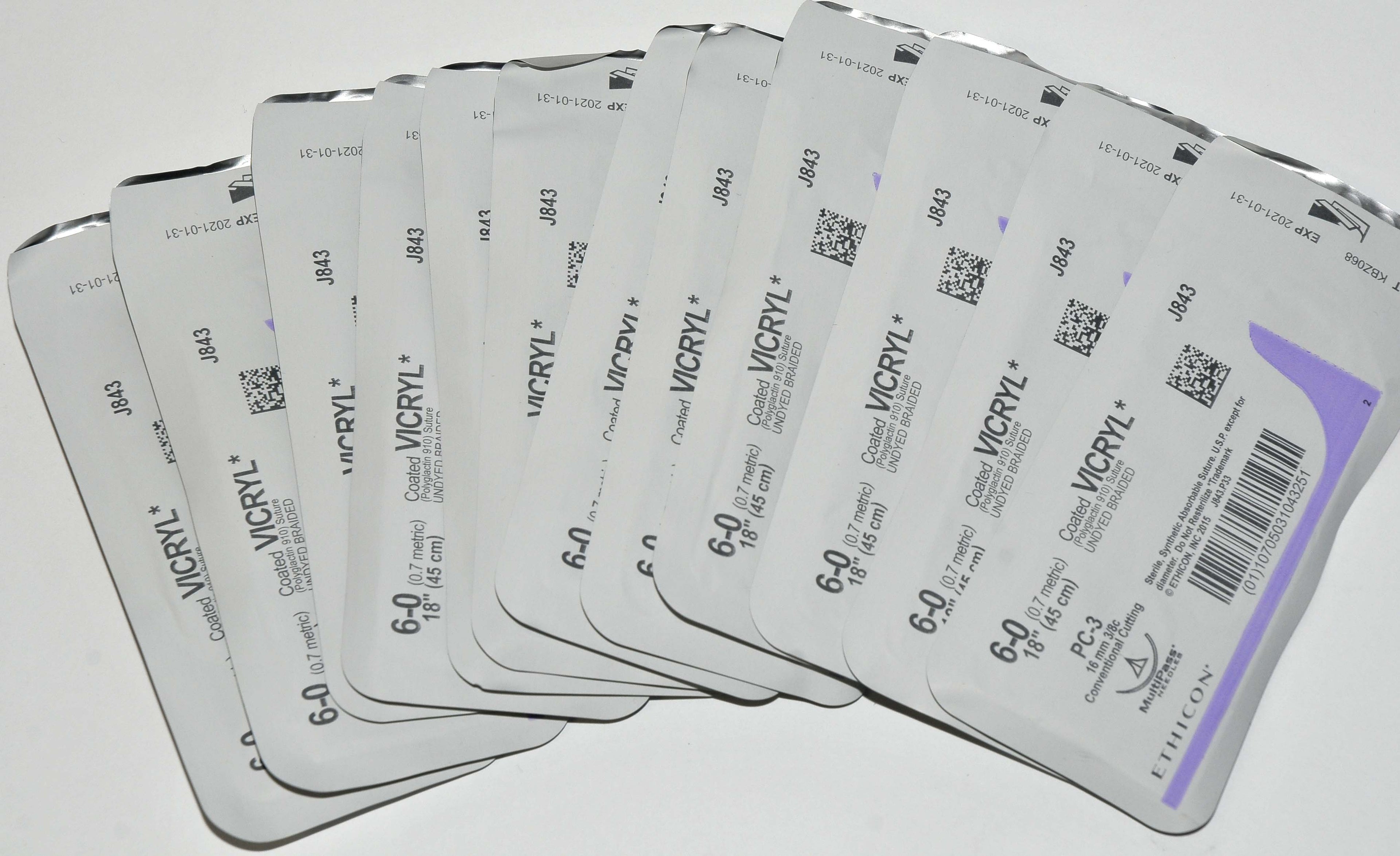 (x12) Ethicon 6-0 J843 Coated VICRYL Undyed Braided Conventional Cutting Suture