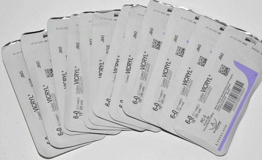 Ethicon 6-0 J843 Coated VICRYL Undyed Braided Conventional Cutting Suture x12Pcs