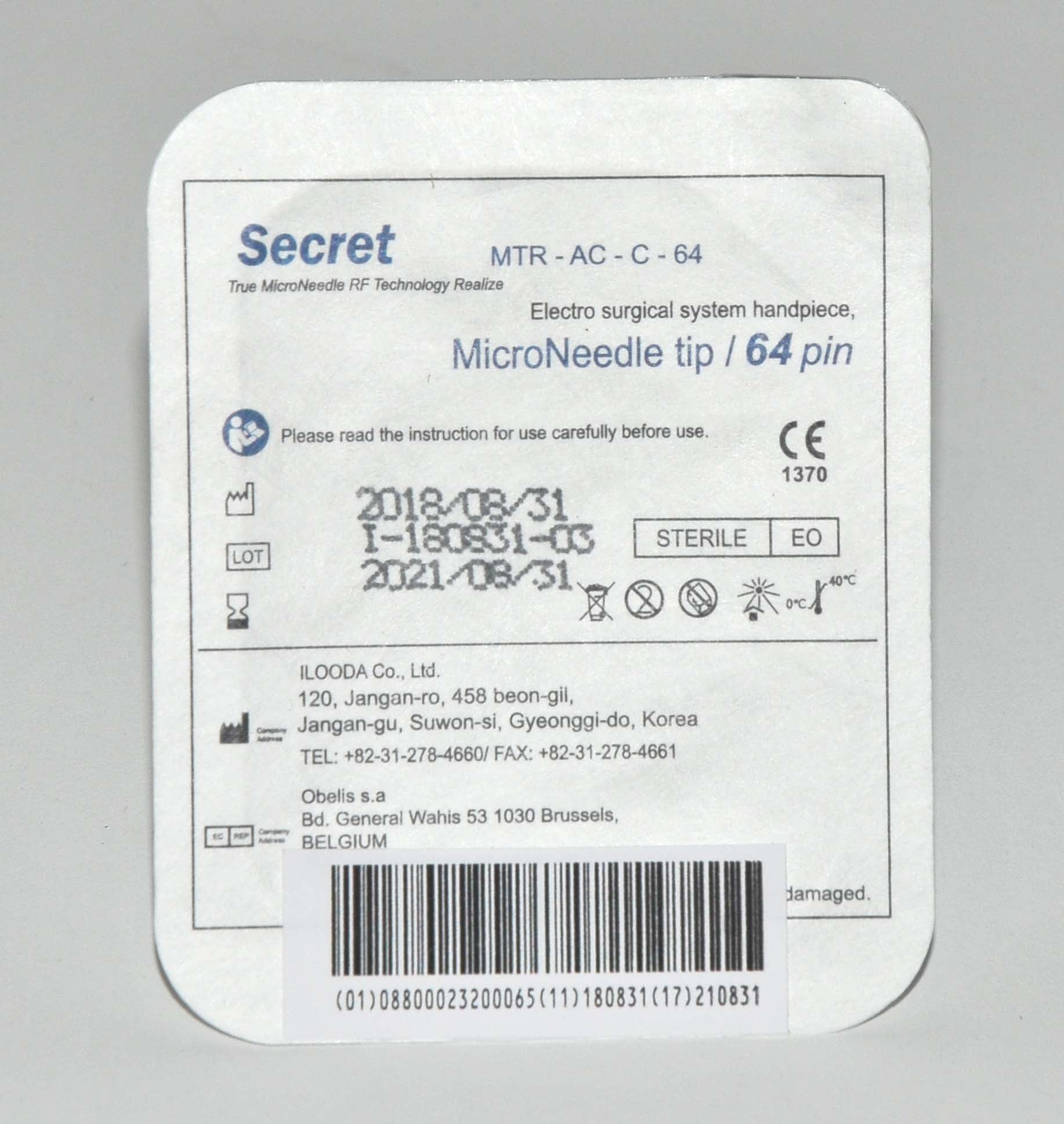 SecretRF 8x8 Fractional Microneedle Cartridge Tip MTR-AC-64 Secret RF (x5 Pcs)